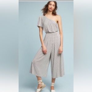 Anthropologie Wide leg jumpsuit by Maeve. One shoulder with geometric pattern